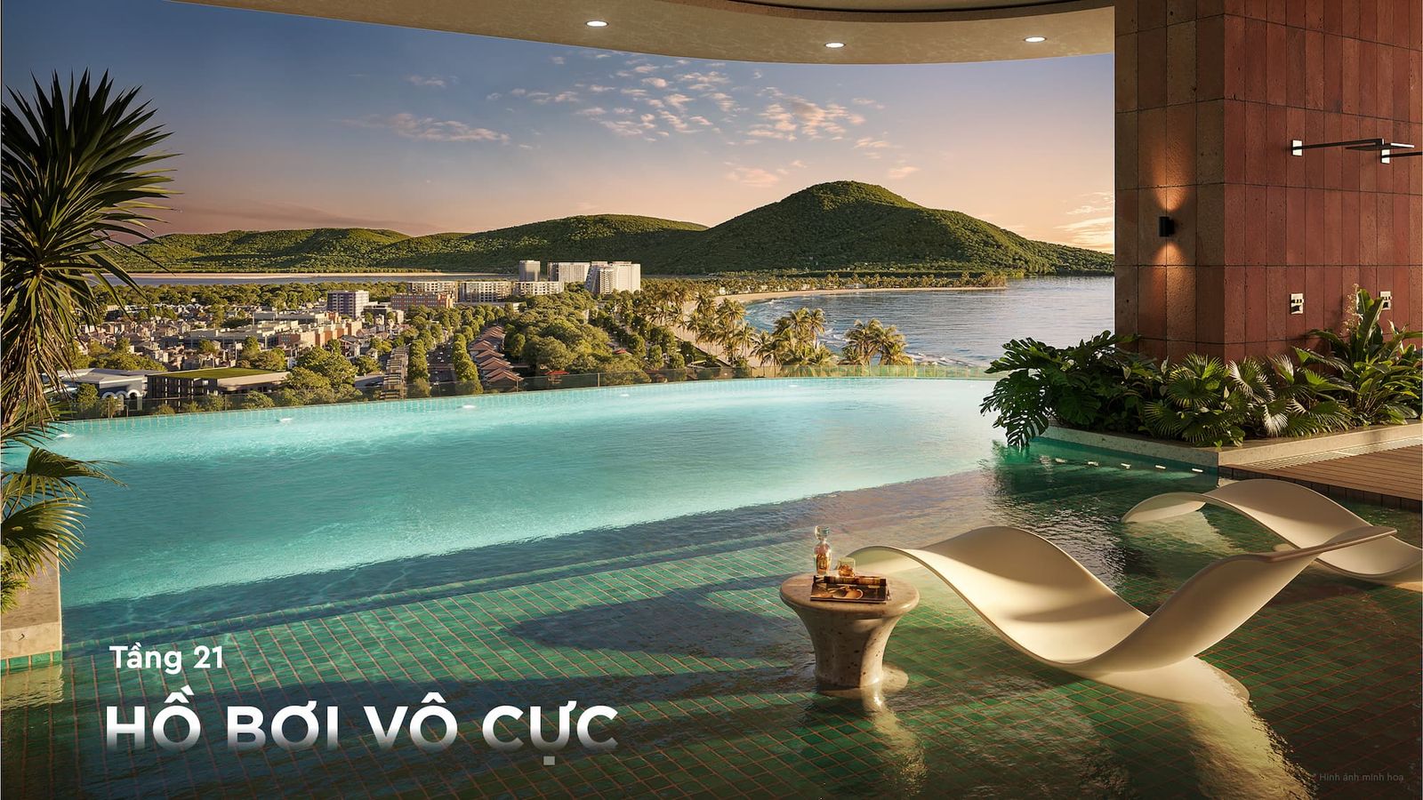 Hồ bơi vô cực tầng 21 Q’Terra Quy Nhơn nhìn ra vịnh Quy Nhơn