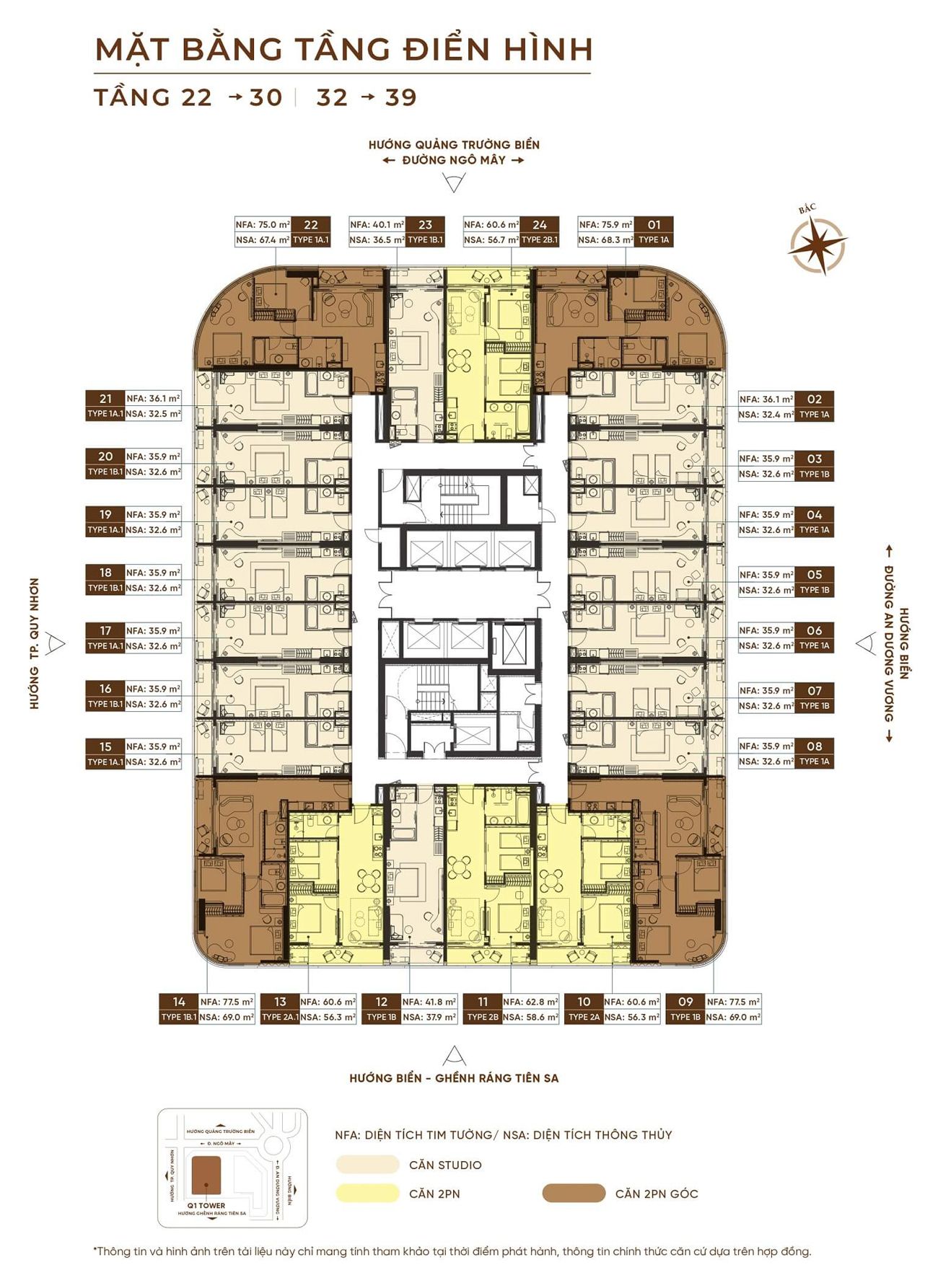 Mặt bằng tầng điển hình 22 đến 30 và 32 đến 39 Q’Terra Quy Nhơn