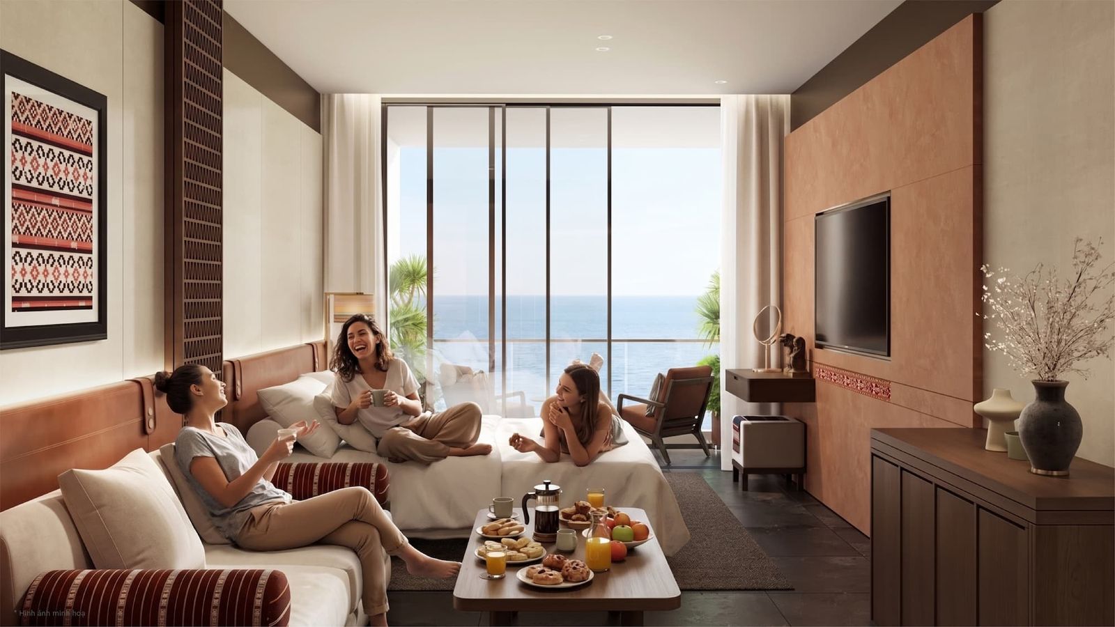 Phòng khách căn hộ Q’Terra Quy Nhơn nhìn ra biển