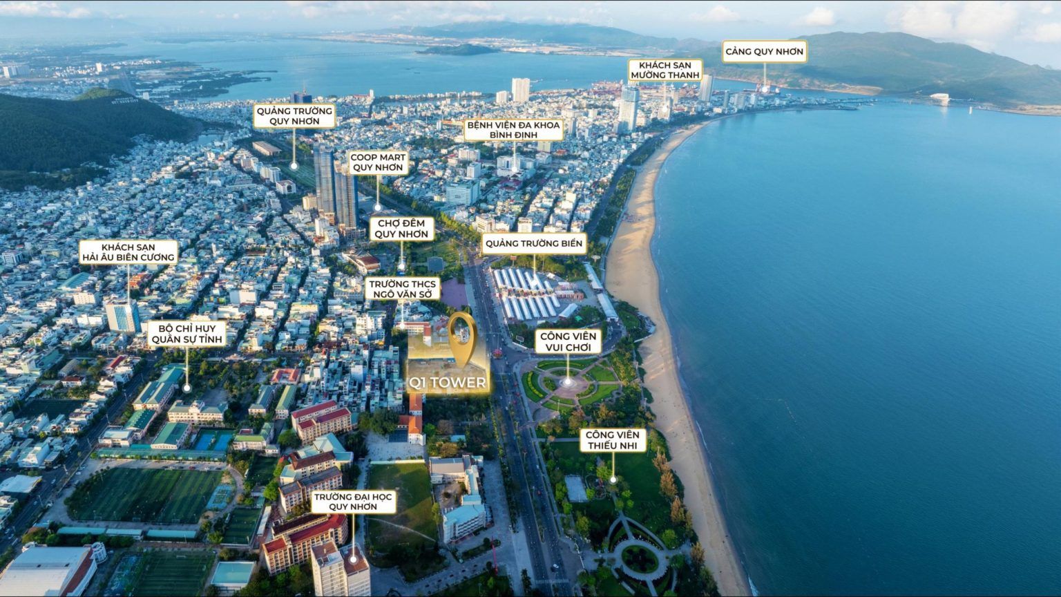 Tiện ích ngoại khu quanh Q’Terra Quy Nhơn: quảng trường, Coop Mart, chợ đêm, bệnh viện, trường học, cảng Quy Nhơn