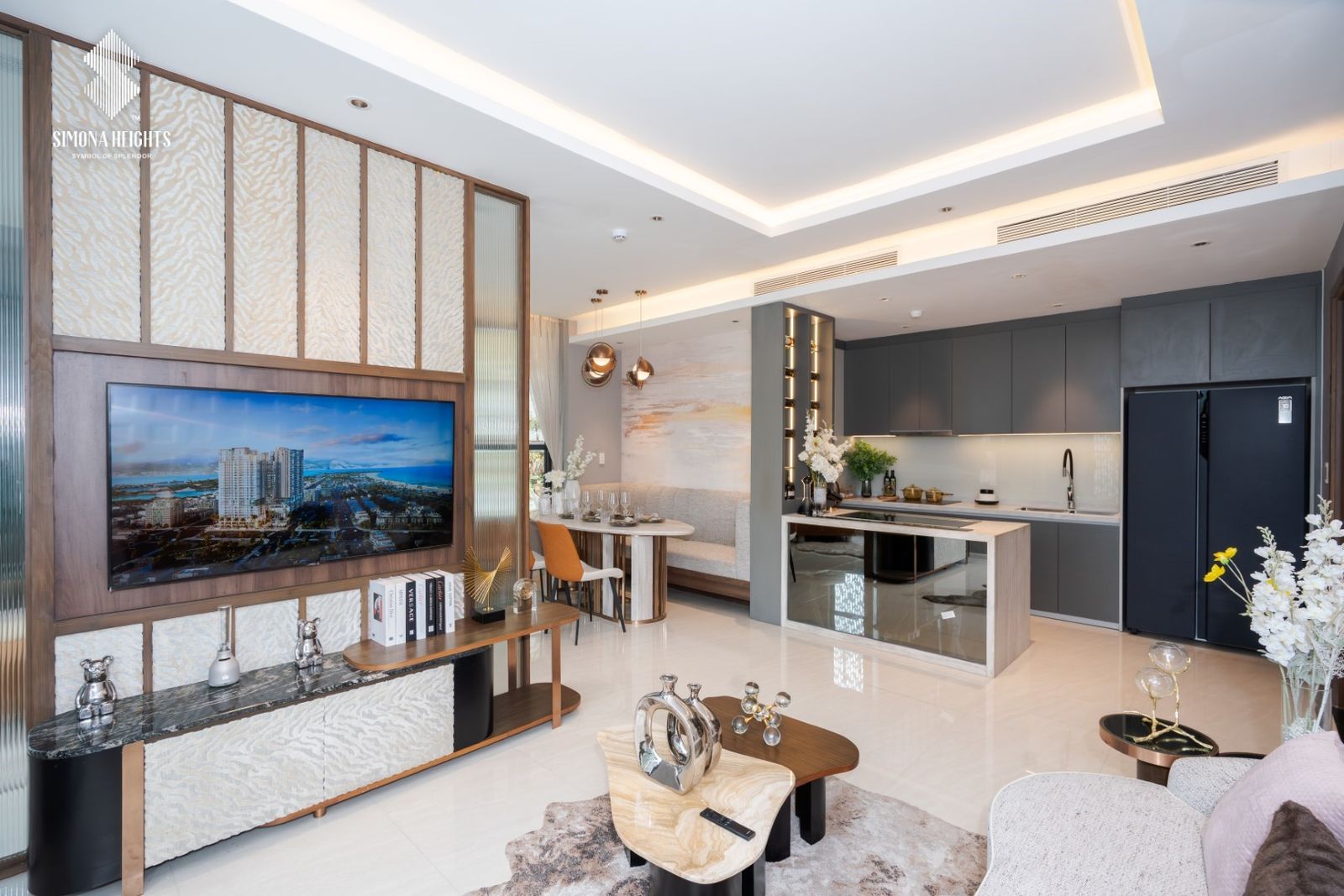 Phòng khách căn hộ mẫu 3 phòng ngủ Simona Heights Quy Nhơn