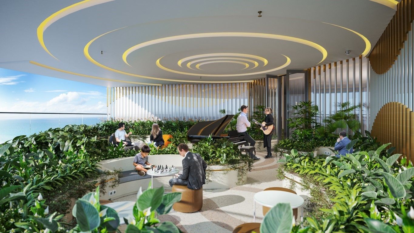 Sky Lounge Simona Heights Quy Nhơn giữa vườn cây nhìn ra biển
