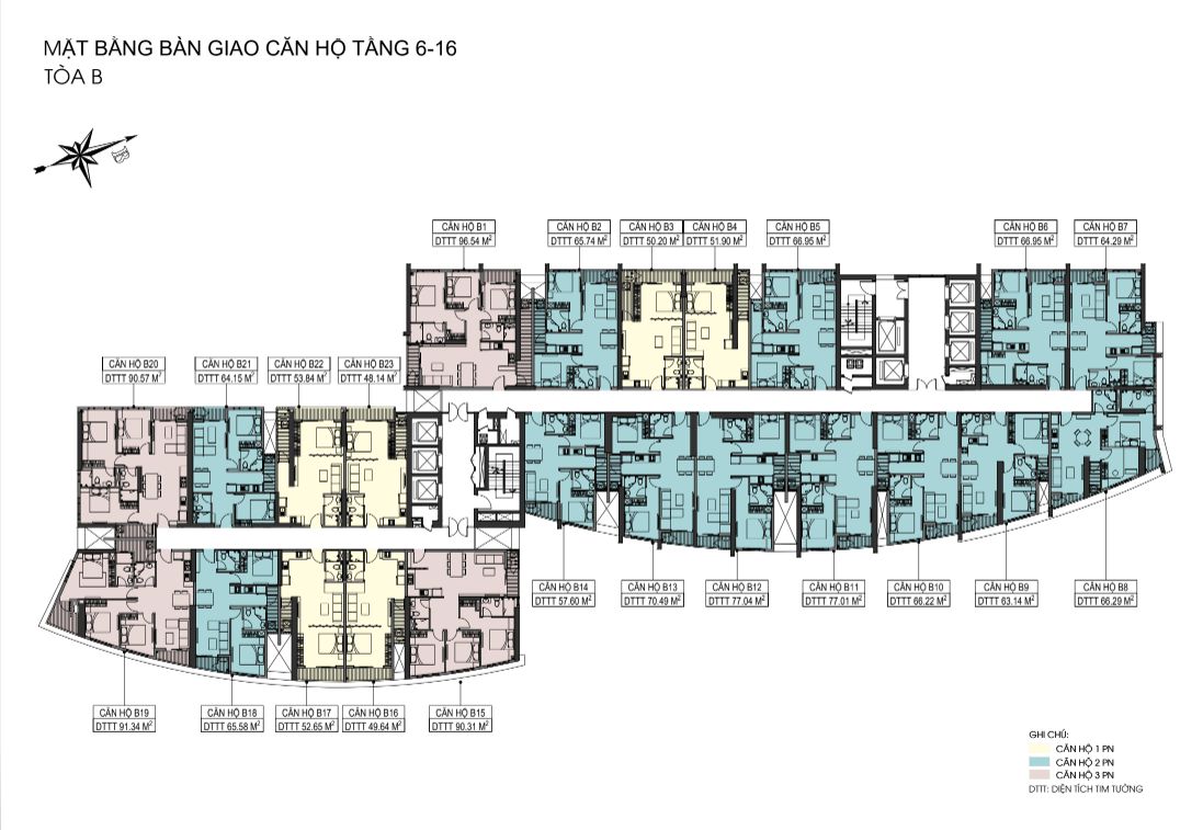 Mặt bằng tầng 6 – 16 tháp B The Sailing Quy Nhơn
